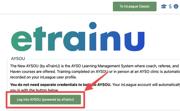AYSOU login link inside InLeague