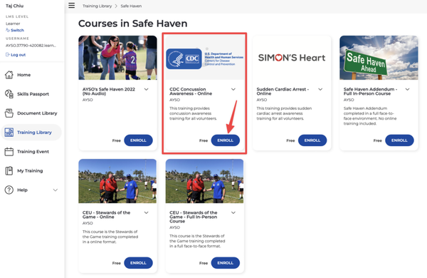 AYSOU CDC Concussion Awareness course detail